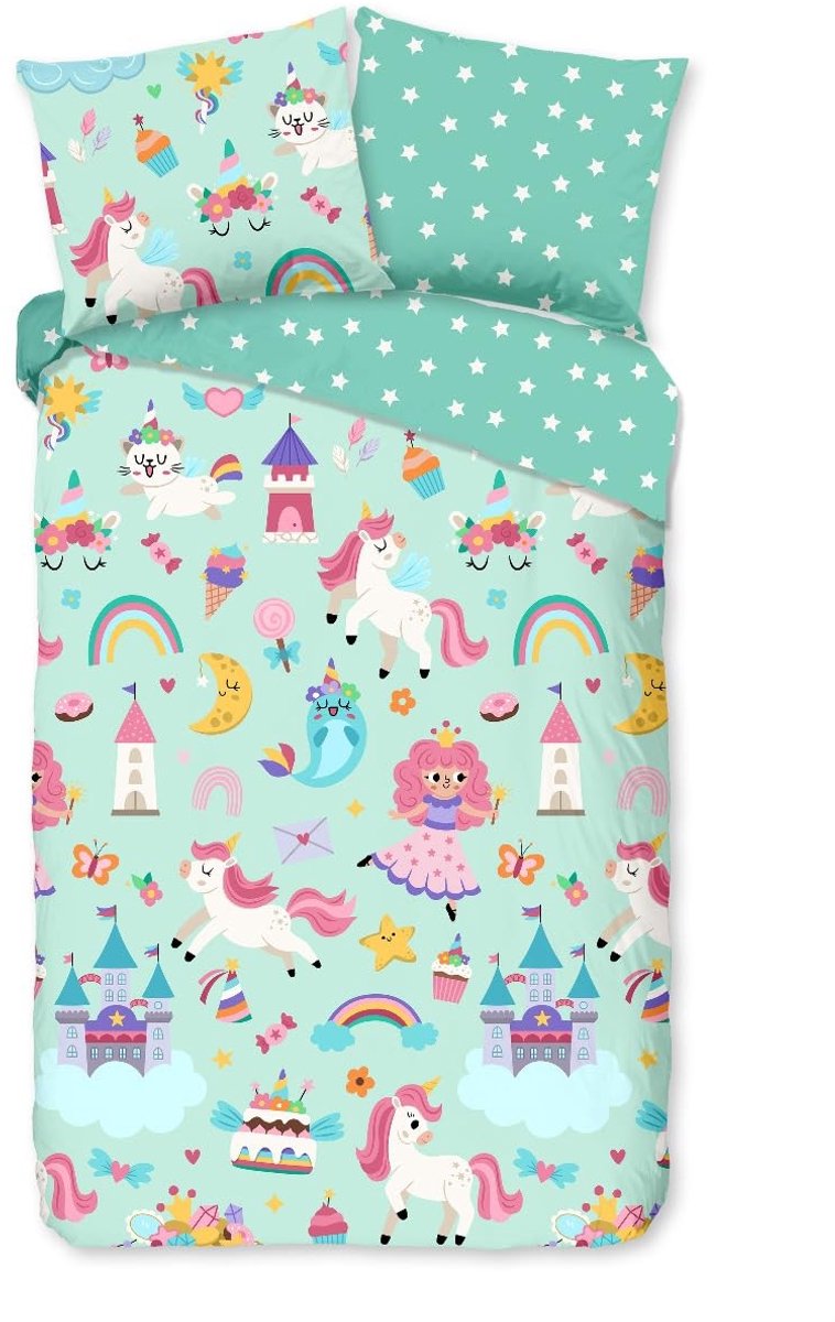 Kinder Dekbedovertrek Katoen Renforcé - Fantasy - Groen 140x200/220cm