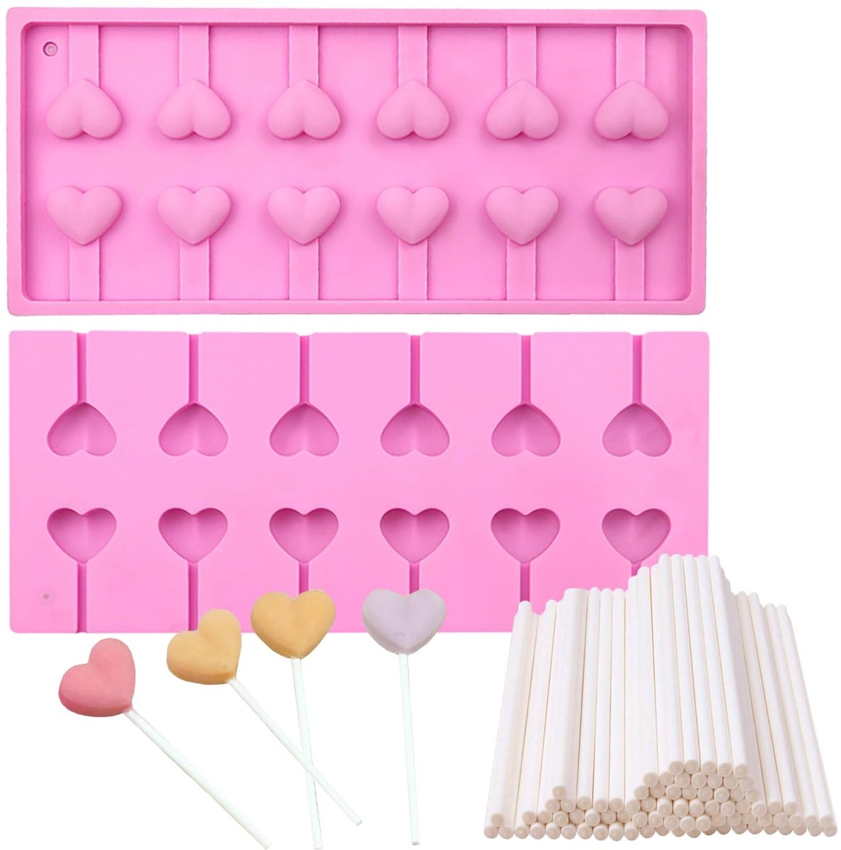 Siliconen lollipop mal - 12 gaten voor hartvormige snoepjes