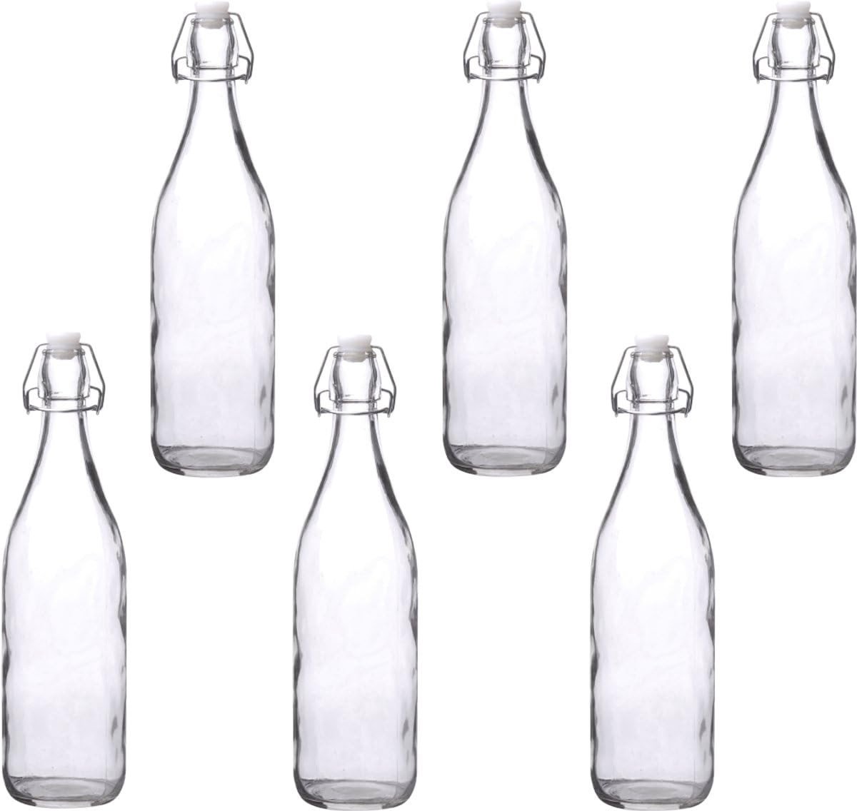 Set van 6 glazen flessen van 1 liter - Met sluiting voor water en sap