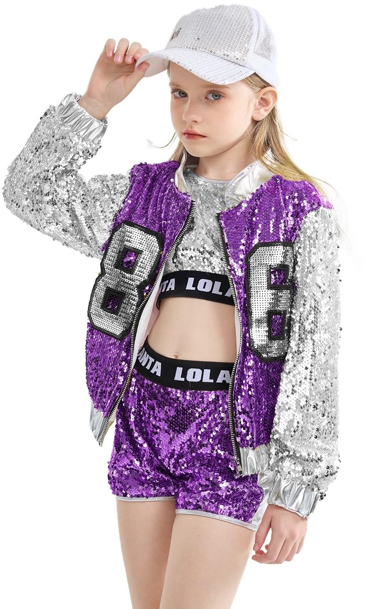Hip Hop Dansoutfit voor Meisjes - Sequins Compleet Kostuum - Paars