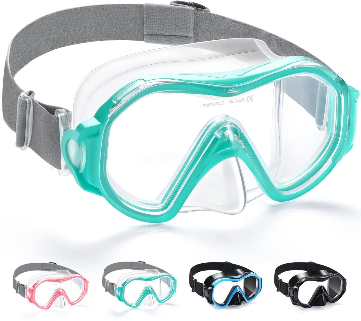 Duikmasker voor volwassenen - 180° panoramisch met neusbescherming - Lake Blue