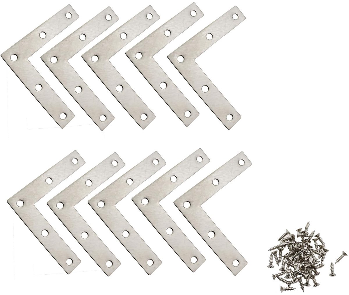 L-vormige Bevestigingsplaat - Roestvrij staal 80x80mm - Set van 10