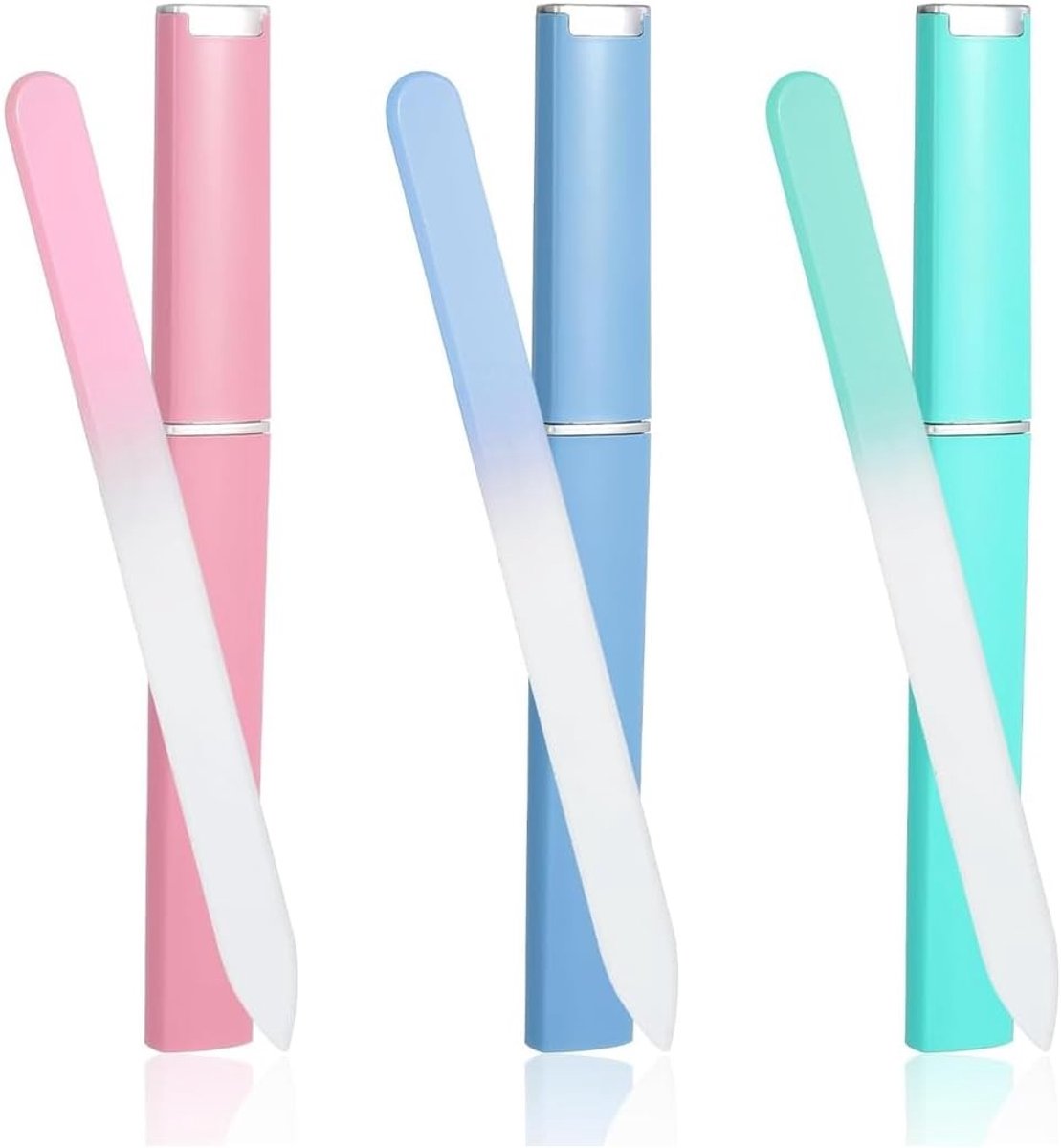 Professionele Glazen Vijl Set van 3 Stuks, Dubbelzijdige Kristallen Oppervlakte, Nagelvijlen met Bescherming, Essentieel Manicure Gereedschap voor Vrouwen en Meisjes