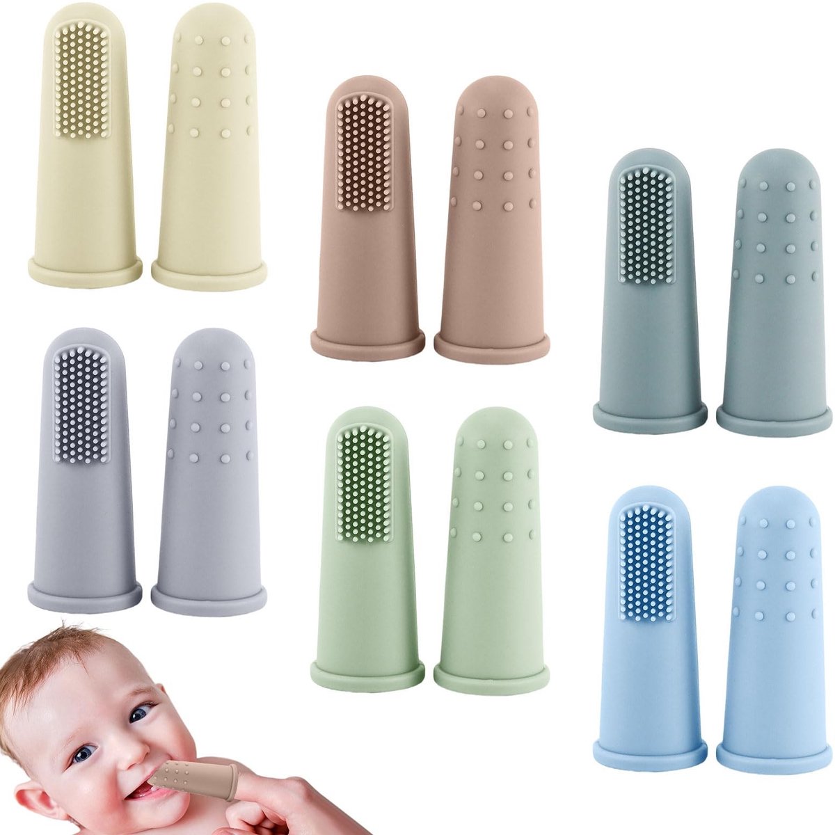 Baby vinger tandenborstel - 12 stuks, zacht silicone, 0-2 jaar