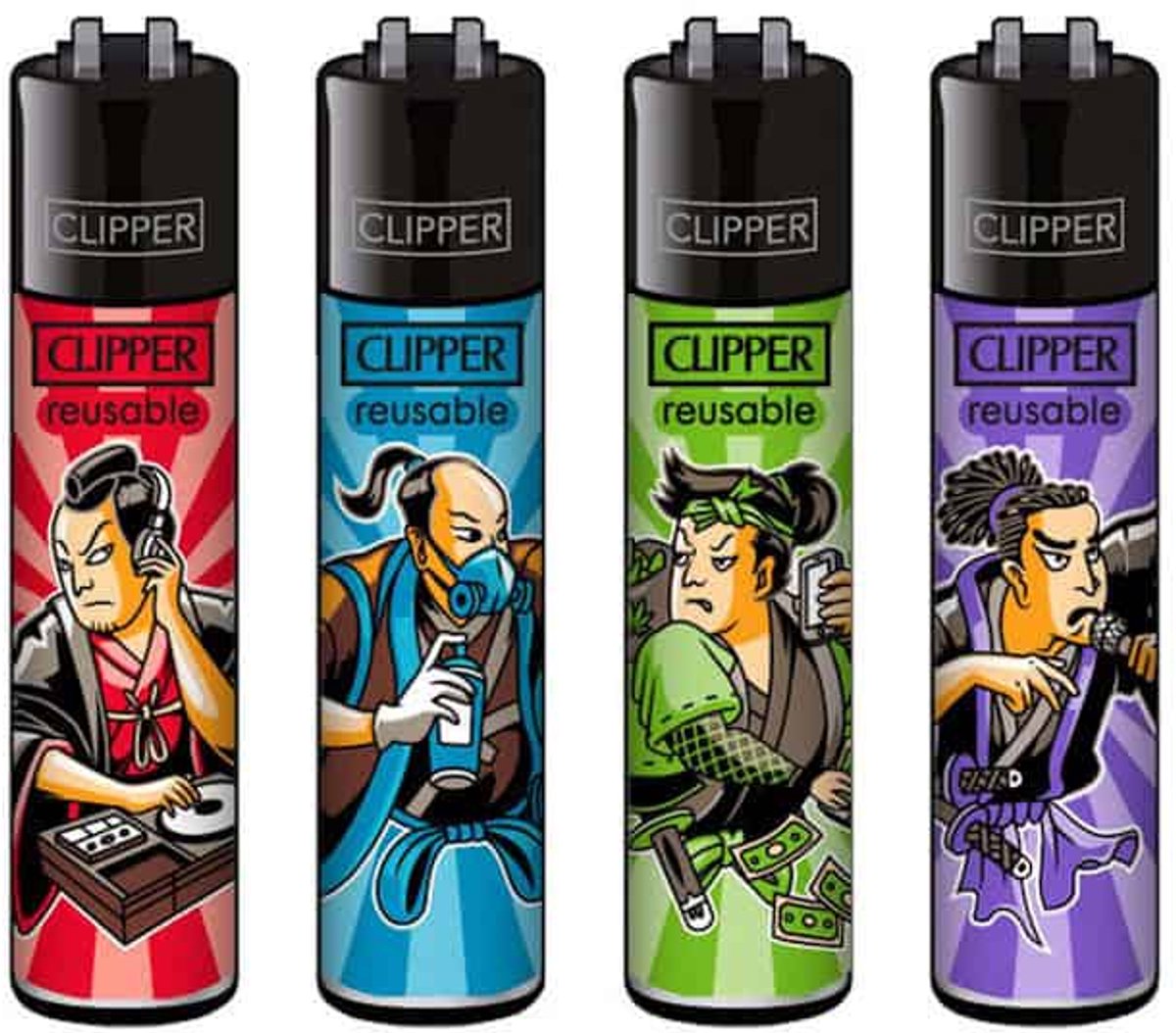 Clipper Classic Large Aanstekers "Urban Samurai" (4 Stuks)
