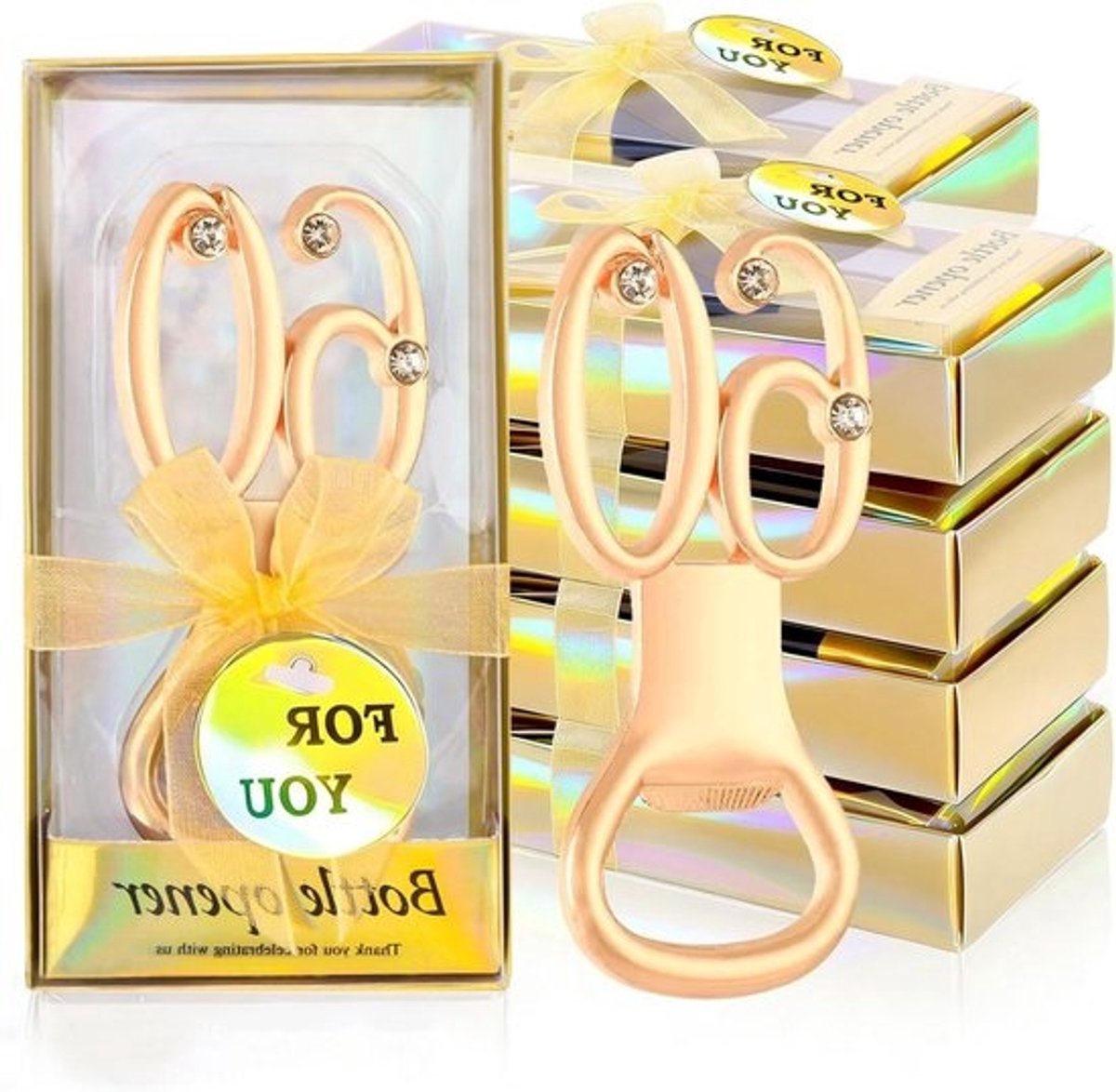 Flesopener Set - Verjaardag Cadeautjes - Feestdecoratie - Gouden Strass Details - 24 stuks - Goud