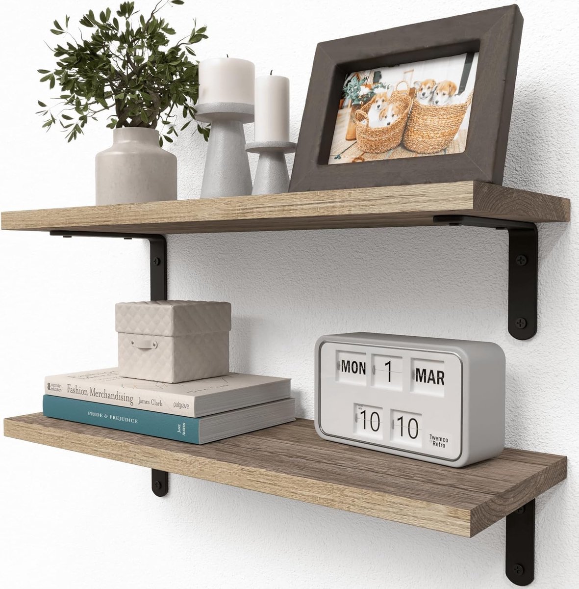 Wandplankenset van hout - 2 stuks - Carbonized Black