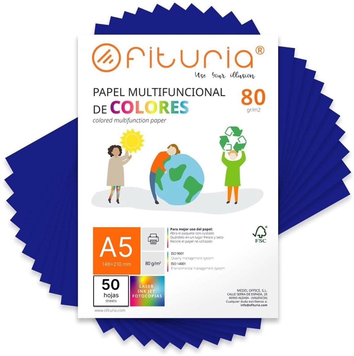 Gekleurd A5-papier - 80 g, 1000 vellen, donkerblauw