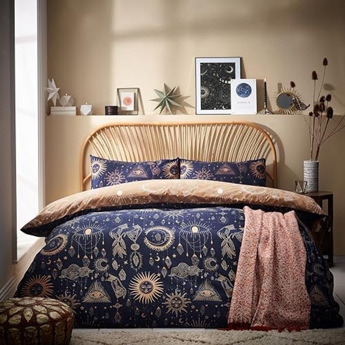 Duvet Cover Set Super King met 2 Kussenslopen - Katoen/Polyester, Goud/Blauw