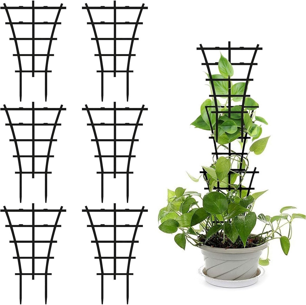 Set van 6 klimsteunen voor klimplanten, trellis voor bloempotten, ondersteuning voor wijnstokken en groenten, decoratieve structuur voor tuin en balkon
