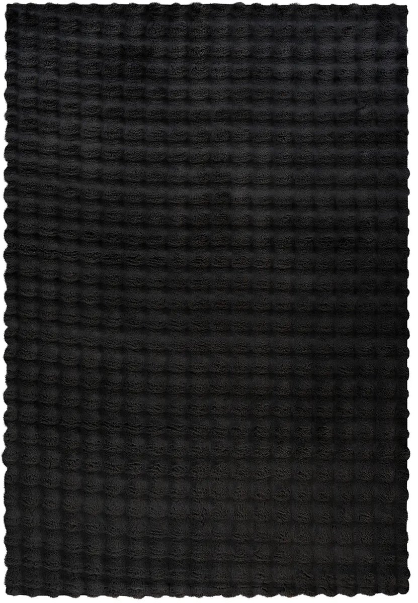 Dutch XXL Hoogpolig Vloerkleed | Tapijt | Hailey | Blokken | Zwart | 80x150 cm