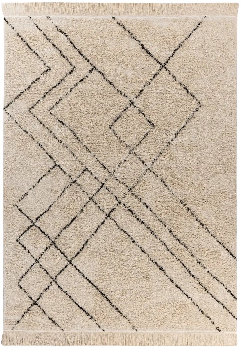 Dutch XXL Berber Vloerkleed | Tapijt | Mylen | Lijnen | Crème/Zwart | 160x230 cm Crème / Zwart
