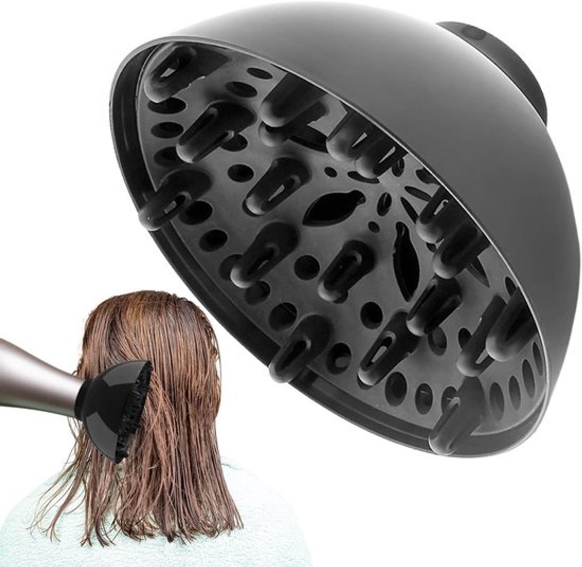 Haardroger Diffuser - Krul Versterker - Haar Stijlen - Universeel Verstelbaar - 3.5 tot 6.5 cm - Zwart