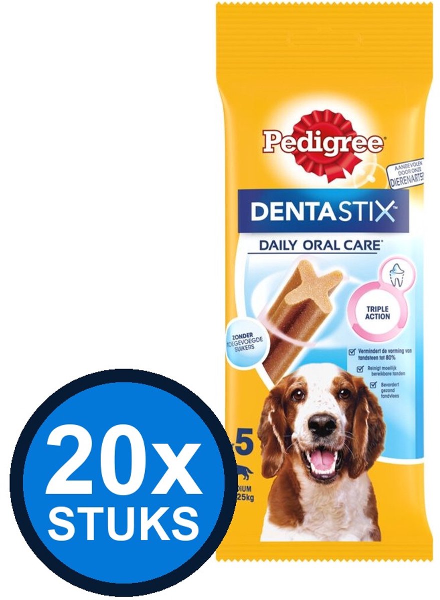 20x Pedigree - Dentastix Medium Single 5-pack - Hondenvoer Snacks - 128 g