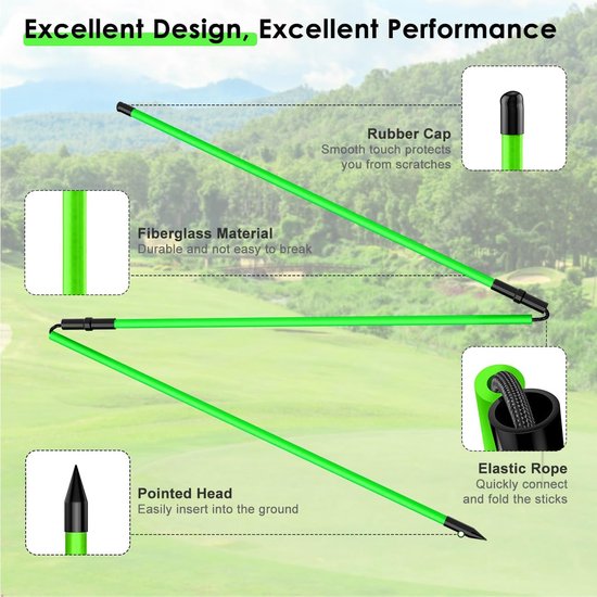 Golf Alignment Sticks - Oefenstokken Golf - Golfswing Verbeteren - Inklapbaar Ontwerp - 3 Stuks 122 cm - Groen van GOLF — afbeelding 3