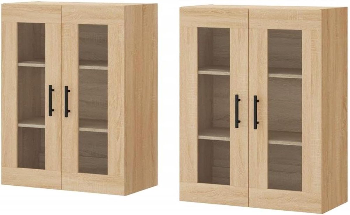 Wandkasten Set - Opbergkasten Keuken - Spullen Opbergen - Met Glazen Deur - 69.5 x 34 x 90 cm
