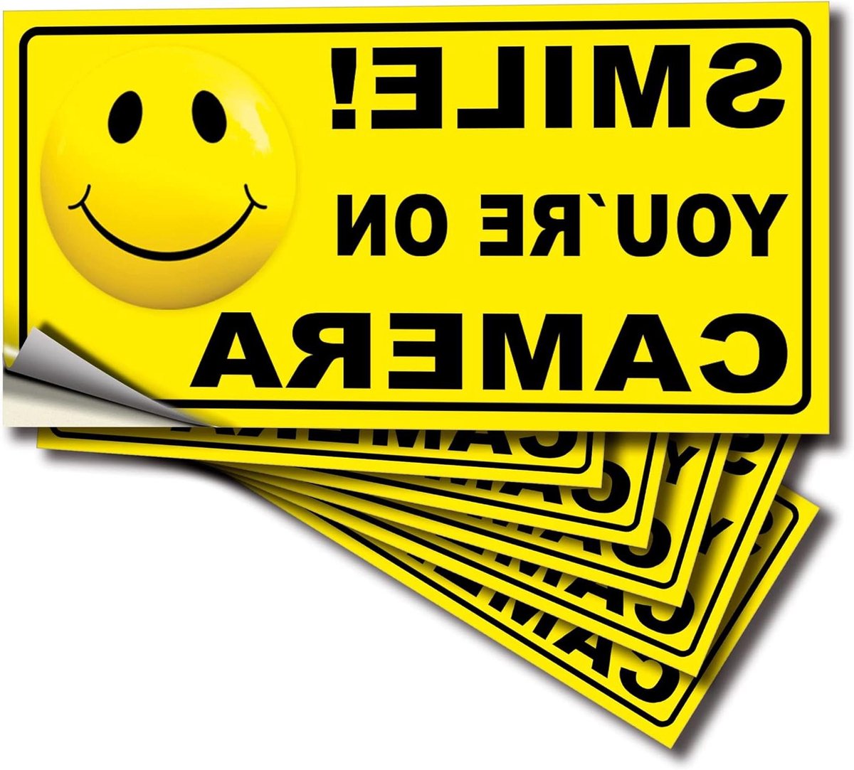 Camera Waarschuwingsstickers - Toezicht Stickers - Veiligheid Vergroten - Zelfklevend Vinyl - 6 Stuks 10x2.5 cm - Wit