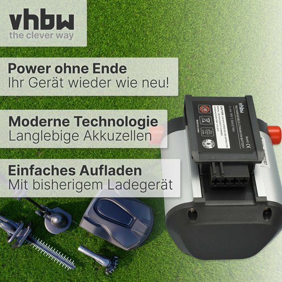 vhbw-accu compatibel met Gardena AccuJet Li-18 (9335-20) grasmaaier, grasschaar, heggenschaar, tuingereedschap (1500mAh 18V Li-Ion) van VHBW — afbeelding 2