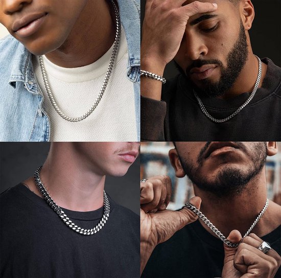 Kettingen Ketting 6MM/9MM Cubaanse Ketting Mens Zilveren Curb Chain Kettingen Stevige Rvs Cubaanse Link Ketting Ketting Lengte 45/50/55/60 CM — afbeelding 2
