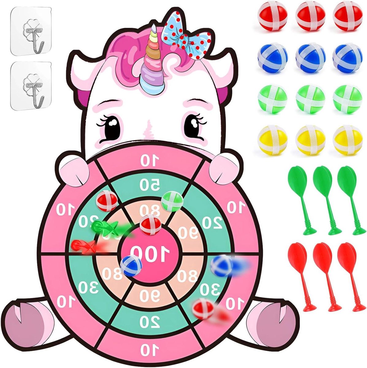 Eenhoorn Dartspel - Kinder Dartbord - Feestje Spel - Opvouwbaar Ontwerp - 71 cm - Roze