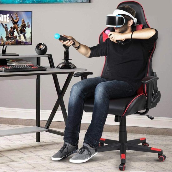 Ergonomische Gaming Stoel Kunstleer Rood Zwart Verstelbaar met Lendesteun van Merkloos — afbeelding 3