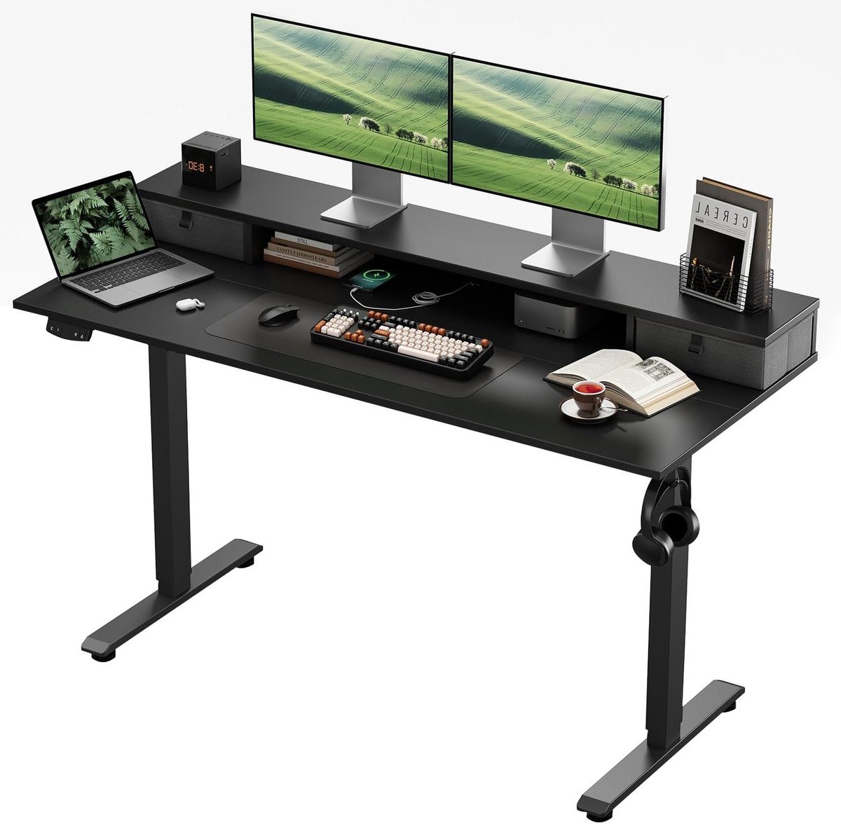 Elektrisch Bureau - Zit-Sta Bureau - Ergonomisch Werken - Dubbele Laden - 100x60 cm - Zwart