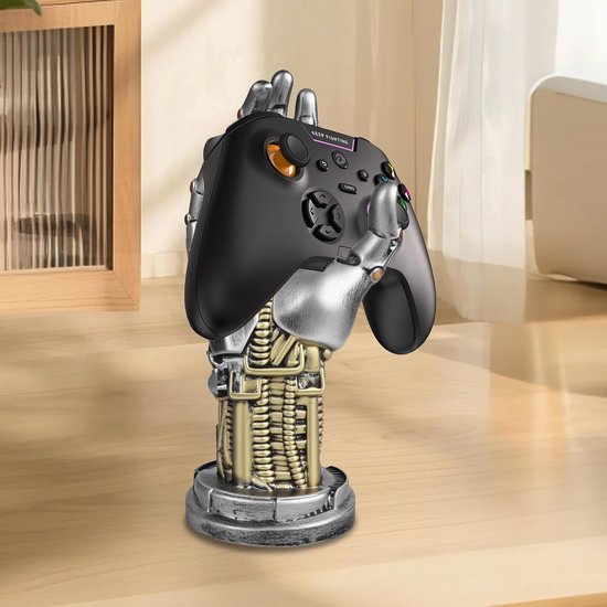 Hoofdtelefoonstandaard Controllerhouder - Gaming Accessoires Bureau - Bureau Organisatie - Cyberpunk Hand Design - 24 x 9 cm - Zilver — afbeelding 5