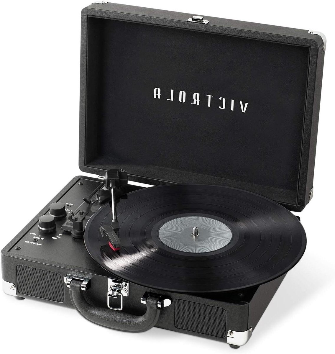 Draagbare platenspeler - Platenkoffer Draaitafel - Muziek Luisteren - Dubbele Bluetooth Connectiviteit - 18.21 x 32.59 x 41.91 cm - Zwart