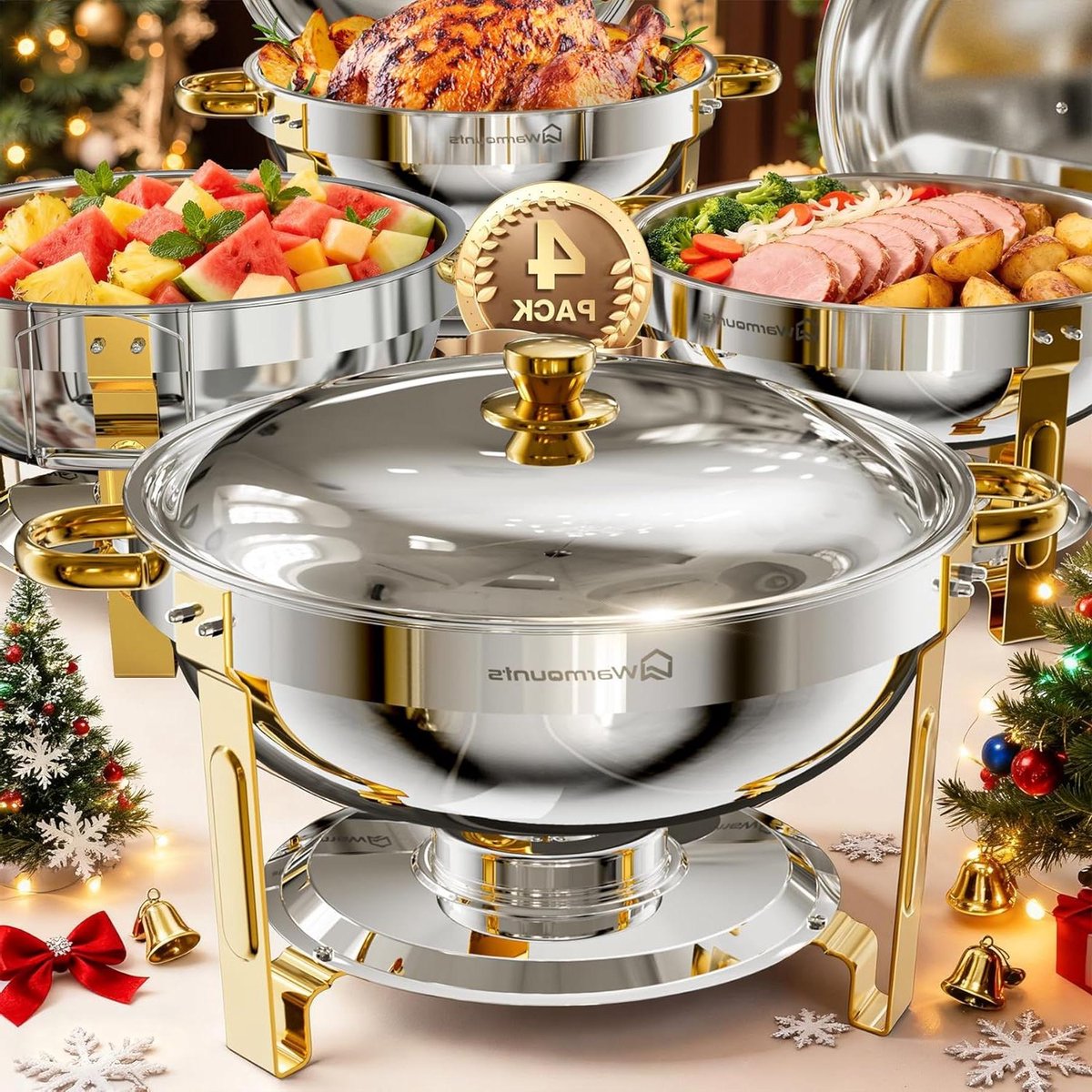 Buffet Planer Bowls - Warmhoudbakken Set - Feesten Serveren - Verdikt Roestvrij Staal - 5 Liter - Goud