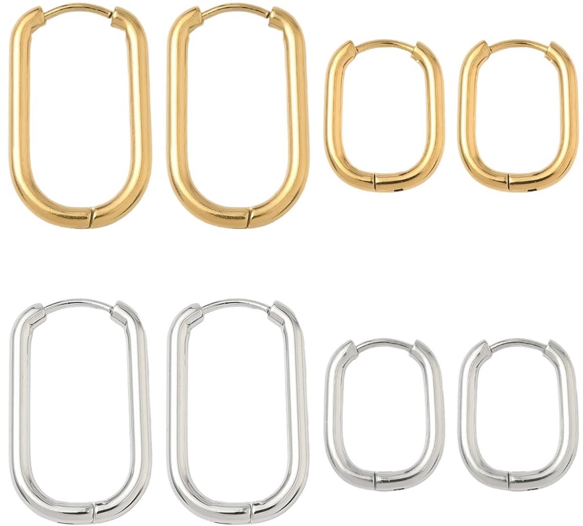1 Doos 16Pcs Real 18K Vergulde Huggie Oorbel Bevindingen Oorbel Haken Huggie Hoop Zilver 304 Rvs Rechthoek Kraakbeen Oor Leverback Haak Bulk Voor Sieraden Maken Vrouwen Craft DIY