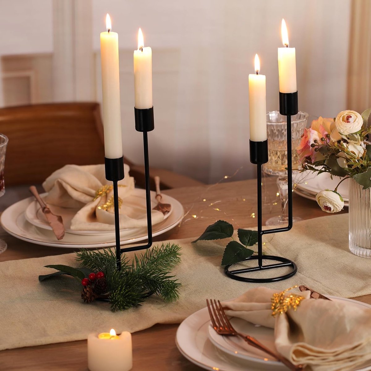 Set van 2 zwarte hoge kandelaars voor stompkaarsen | Stijlvolle decoratie tafel en schouw — cadeau in Wonen & Interieur - foto 4
