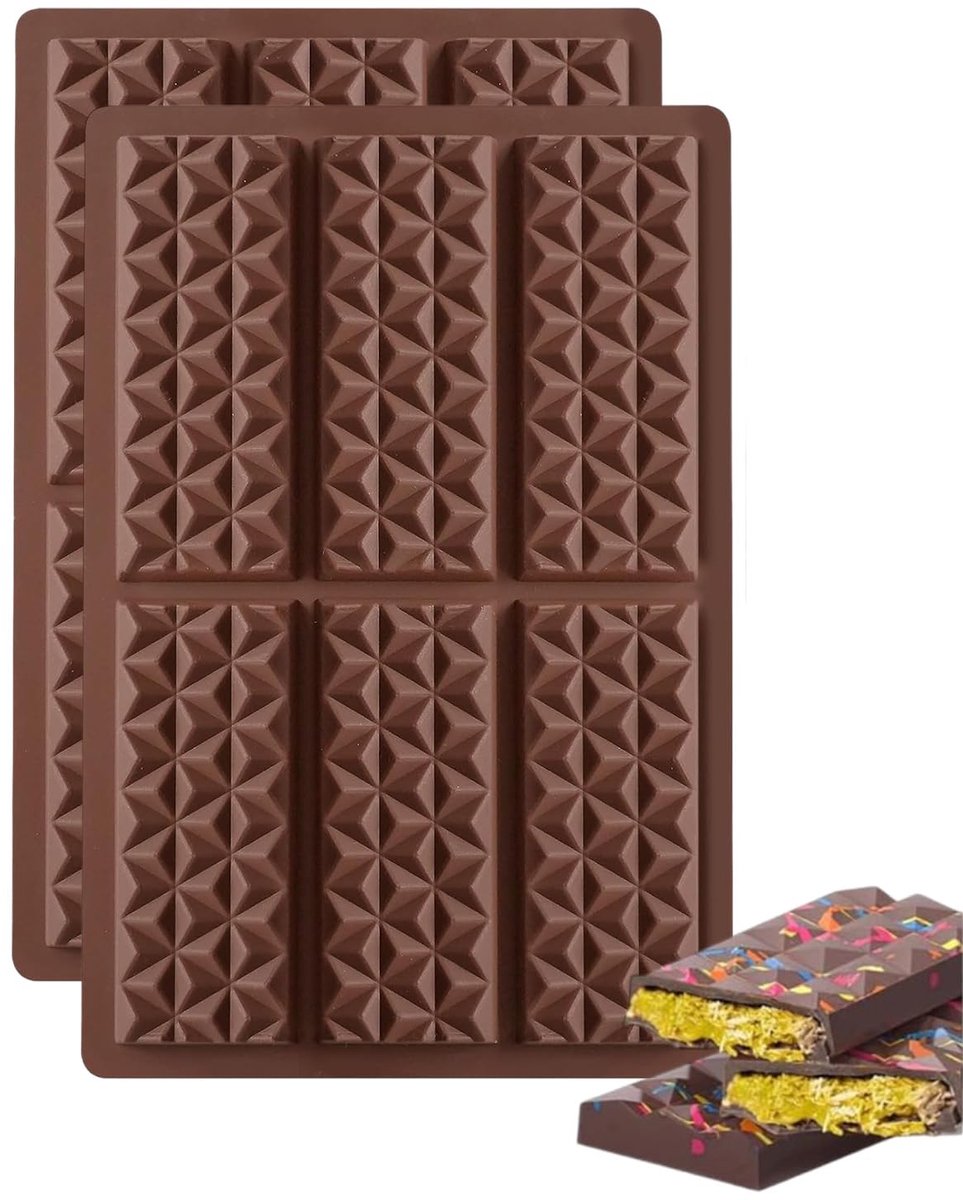 2 stuks chocoladevormen van siliconen, voor diepe chocolade, extra diep, met 6 siliconen chocoladevakken, energiereep vorm voor chocolade, wafels, snoep