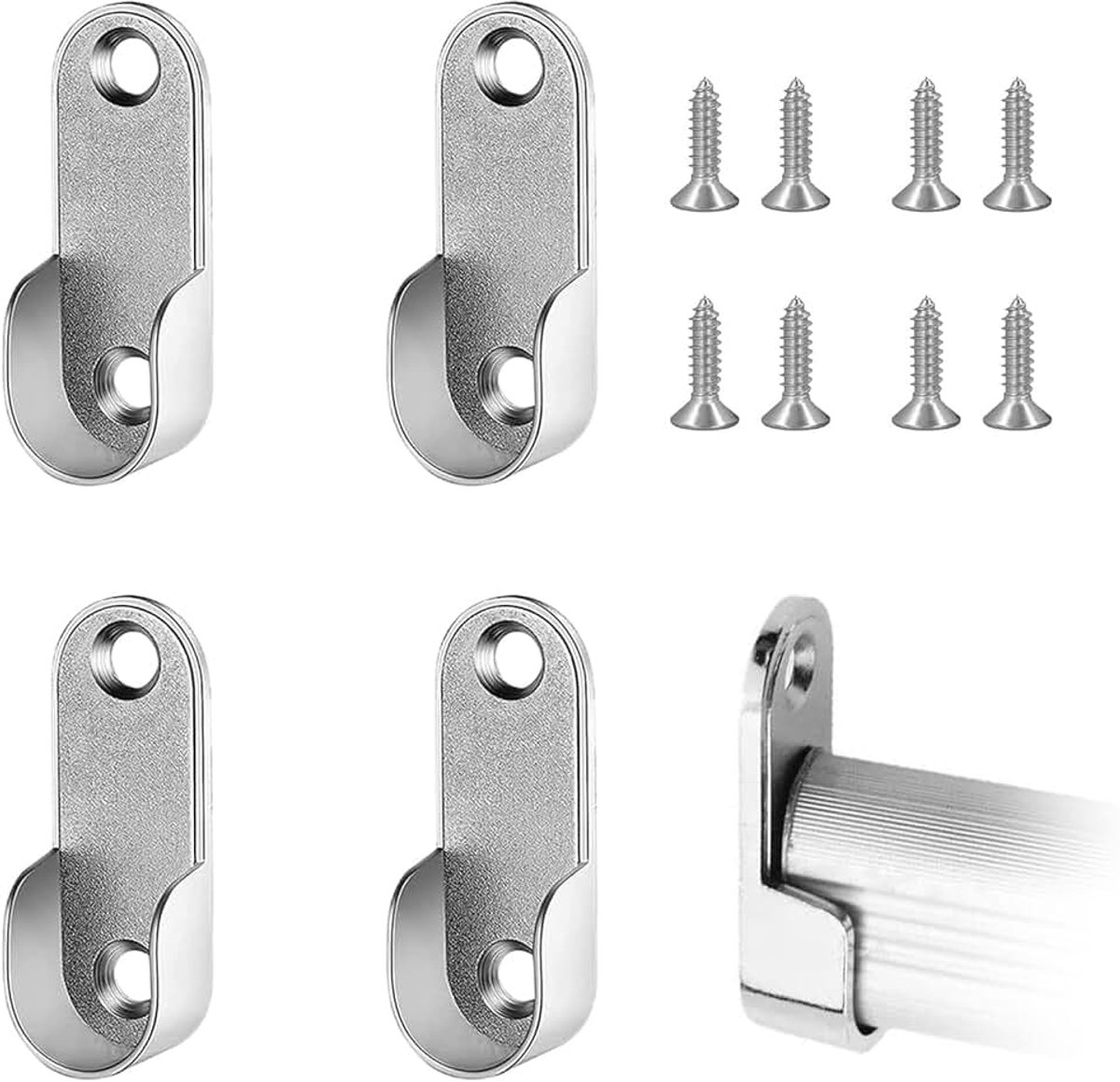 4 stuks kastbuishouder kledingkast voor ovale stang, kledinghanger, bevestiging voor kledingstang van metaal, wandbevestiging