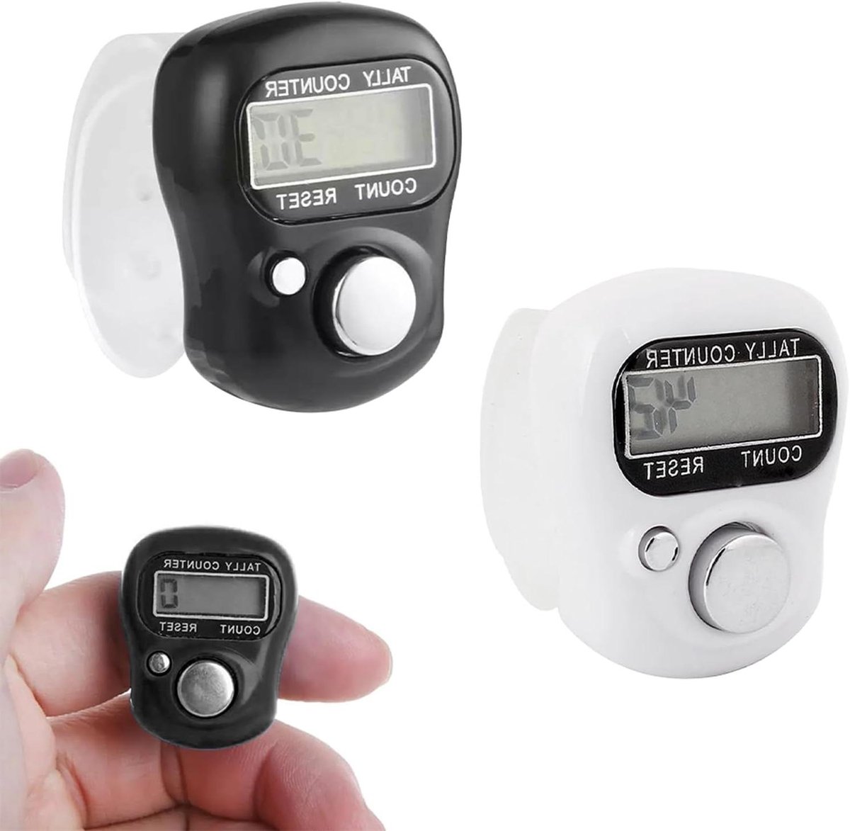 Digitale Teller - Vinger Clicker - Rondes Tellen - Verstelbare Ring - 2 Stuks - Wit en Zwart
