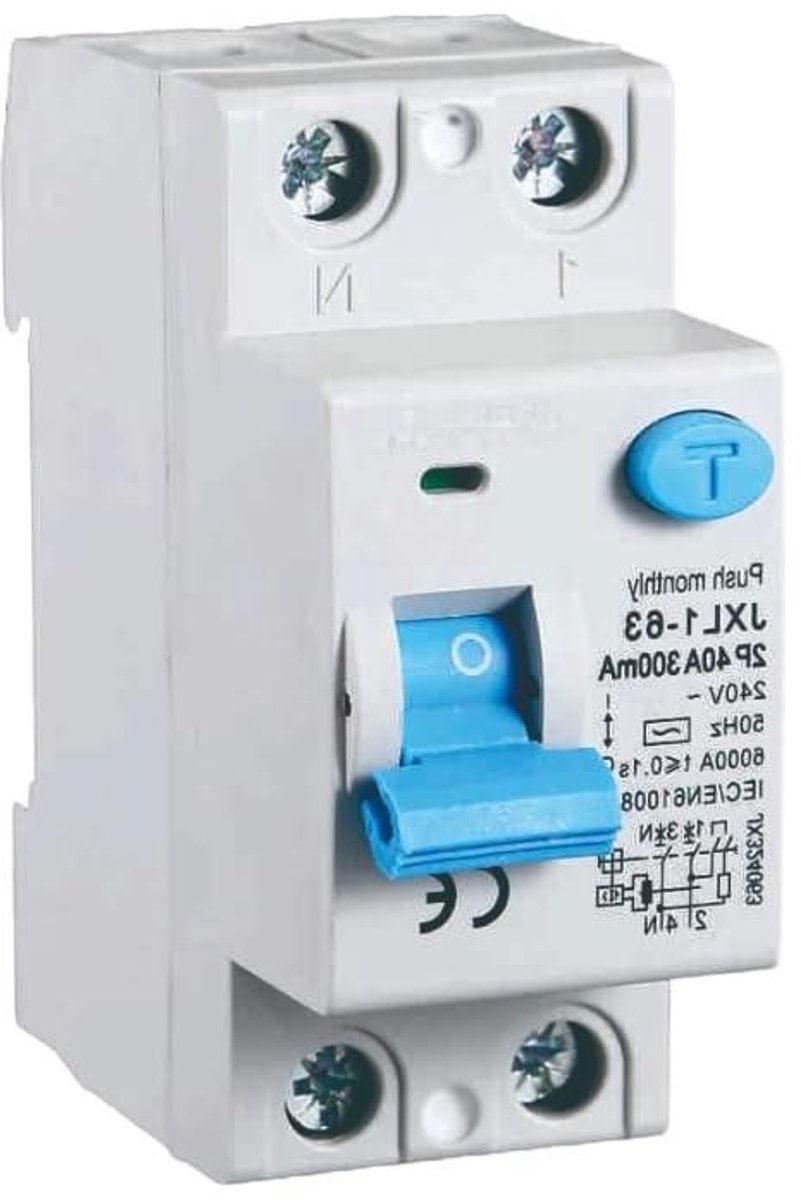 Aardlekschakelaar - Stroomonderbreker Veiligheid - Elektrische Veiligheid - Pure Stroomonderbreking - 2 DIN Modules - Grijs