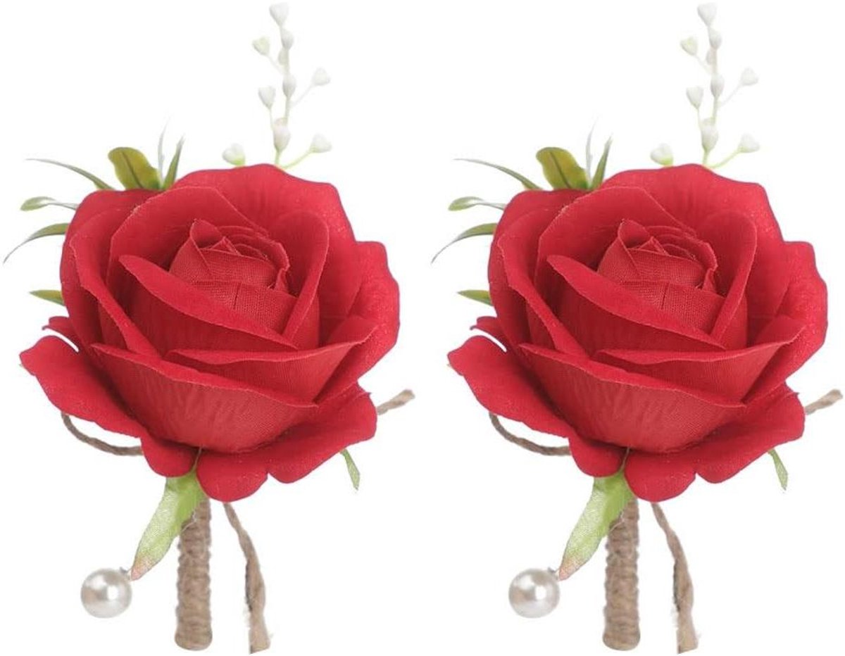 Bruiloft Bloemen - Corsage Set - Feestelijke Decoratie - Handgemaakte Afwerking - 2 Stuks - Roze