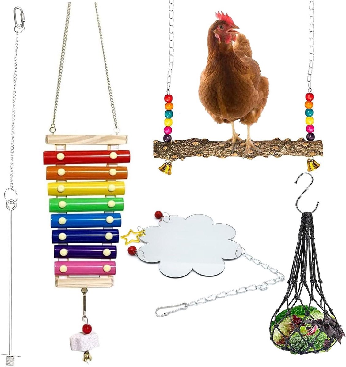 Kippenspeelgoed Set - Vogel Speelgoed - Verrijking Dieren - Verschillende Activiteiten - 5 Delig - Multicolor