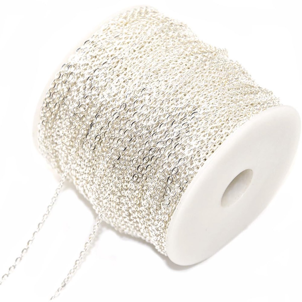 Schakelketting, zilver, per meter, 2 x 3 mm, O-kettingspoel, metalen ketting, rol, ijzeren kabelketting, knutselketting, sieraden maken, schakelketting, bulkketting voor doe-het-zelf