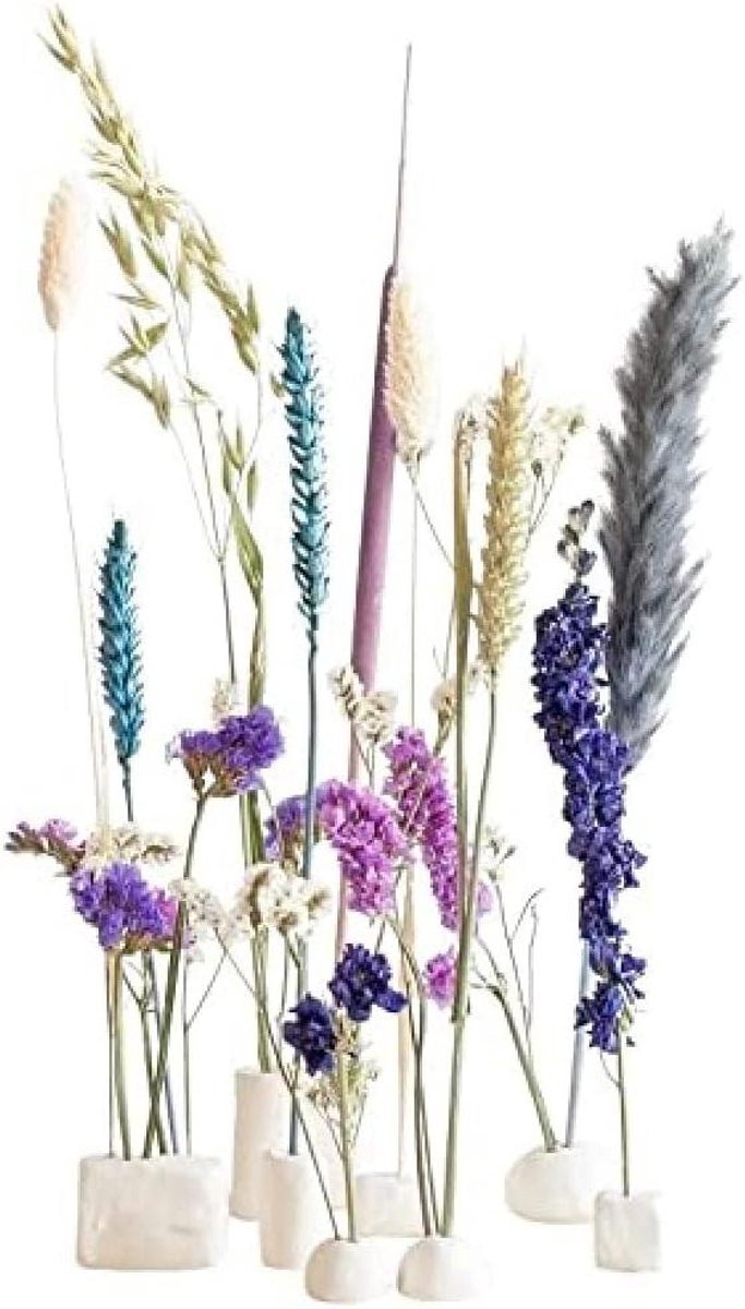 Droogbloemen met Klei - Bloemen Decoratie - Huis Aankleden - Hand Geselecteerd - 30 cm Hoog - Blauw Tinten