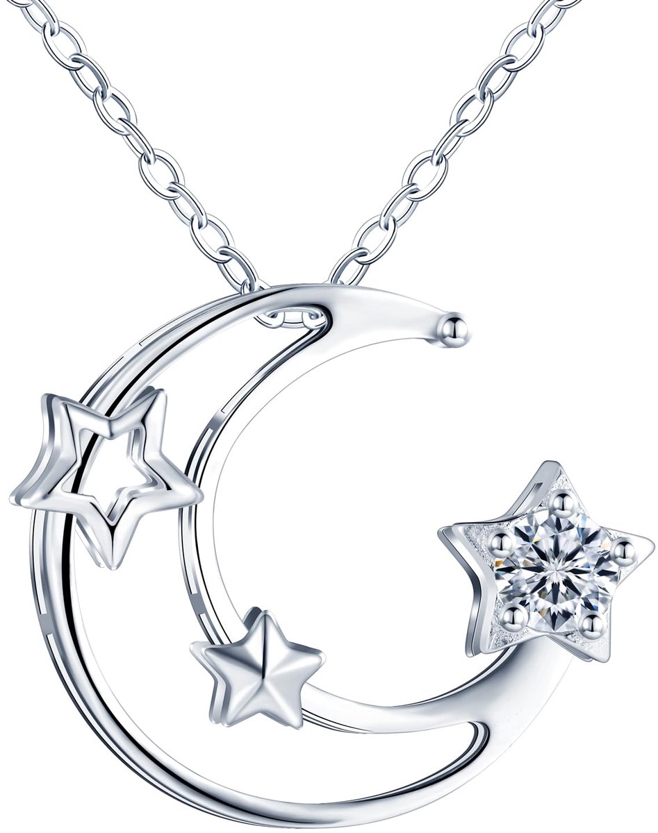 Dames halsketting 925 sterling zilver met hanger moissanite diamant VVS1 zuiverheid D kleur met geschenkdoos kruis ketting solitaire zon ster maan