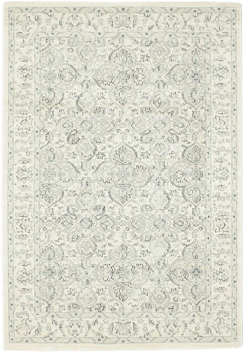 Vloerkleed, Vintage, 140 x 200 cm, Rechthoekig, Middelpolig, Woonkamer, Eetkamer, Slaapkamer, Alleen chemisch reinigen, oeko_tex_100, Crème wit Beige/Licht Blauw