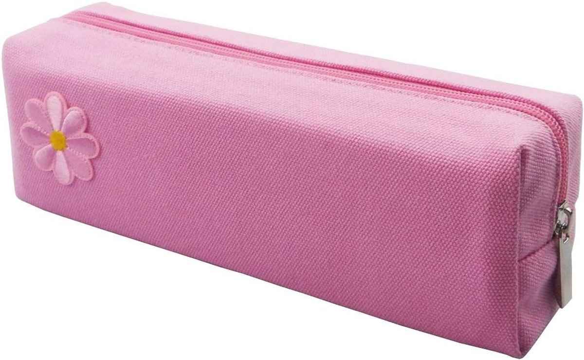 Potlood Etui - Pennendoosje Pennenhouder - School Organisatie - Zonnebloem Applicatie - 21x7x8 cm - Roze