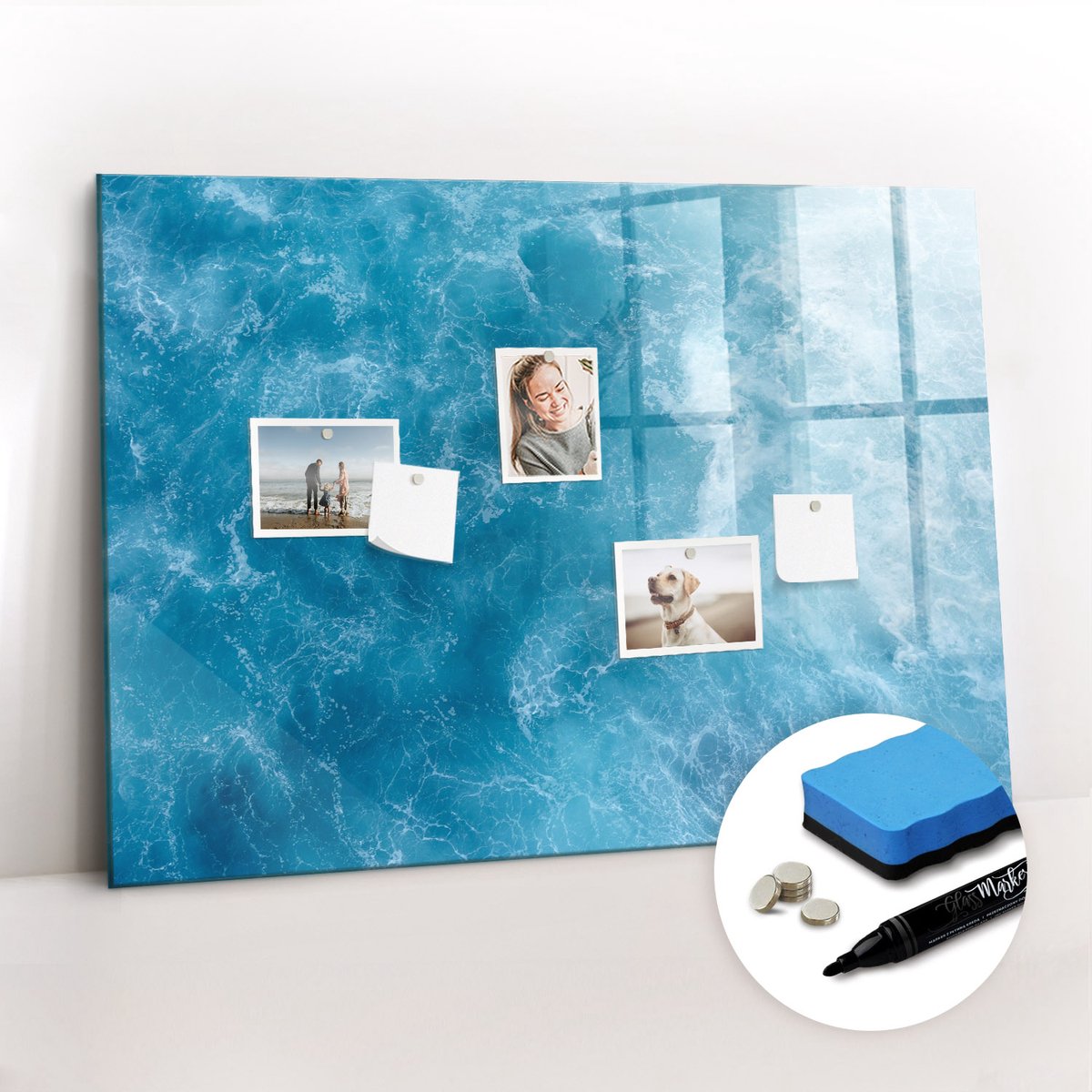 Tulup Whitebord - Zeewater - 100 x 70 cm - Blauw Memobord Keuken - Gratis 5 Sterke Magneten + Whiteboard Marker & Wisser - Moderne Wanddecoratie - Magneetbord Keuken - Notitiebord Werkplek