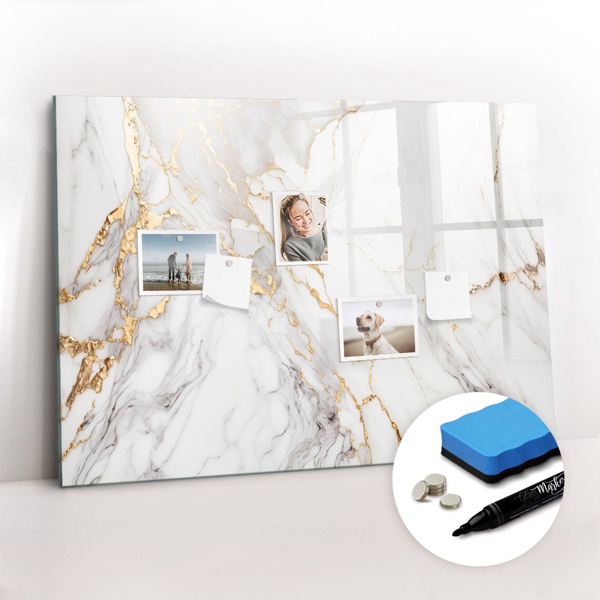 Tulup Whitebord - Decoratief marmer - 100 x 70 cm - Wit Magnetische borden voor reismagneten - Gratis 5 Sterke Magneten + Whiteboard Marker & Wisser - Stylish Memo Board - Magnetisch Bord - Planning Muur