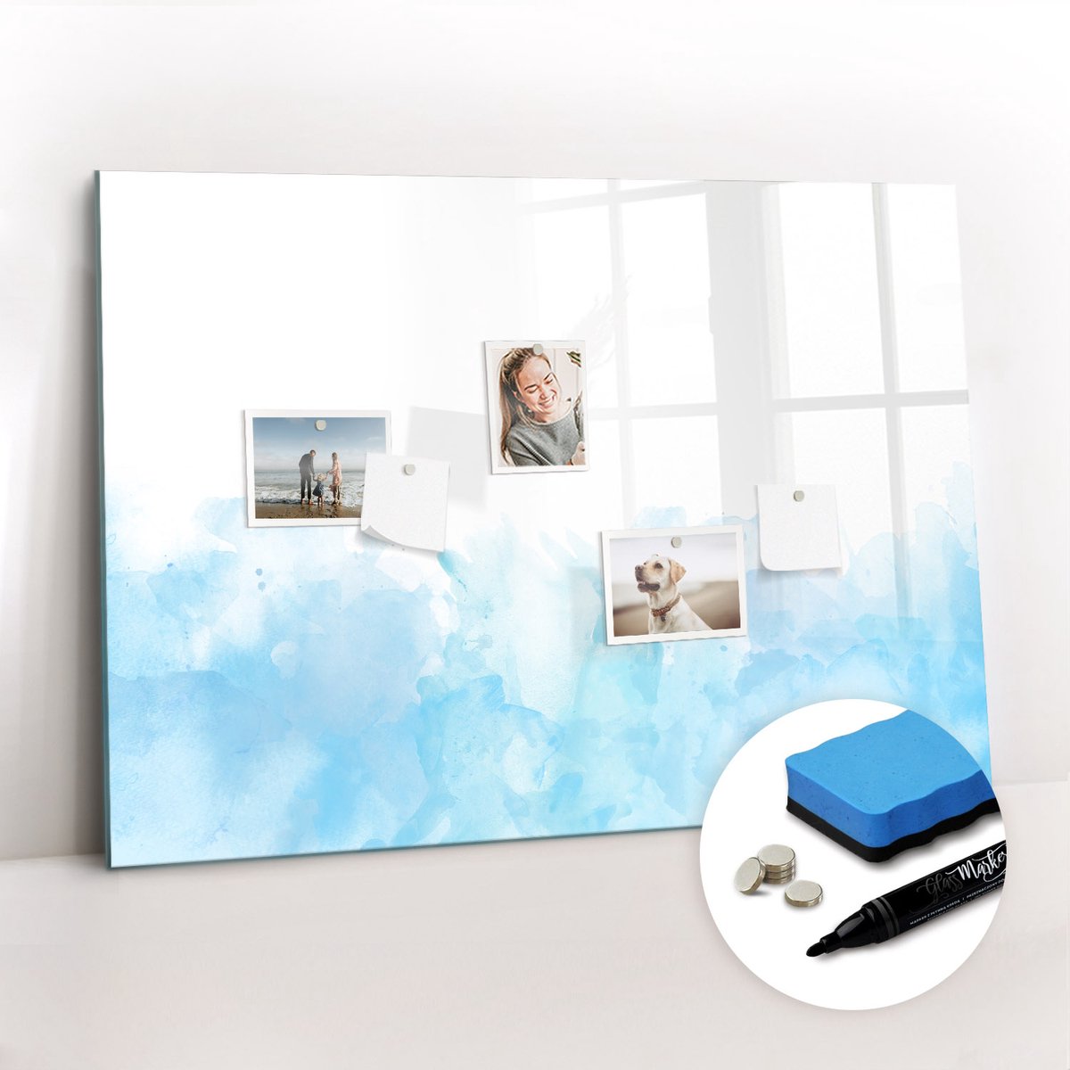 Tulup Whitebord - Geschilderde vlekken - 100 x 70 cm - Blauw Magneetbord Rechthoekig - Gratis 5 Sterke Magneten + Whiteboard Marker & Wisser - Decoratief Magnetisch Bord - Magneetbord Foto - Inspiratiebord Kantoor