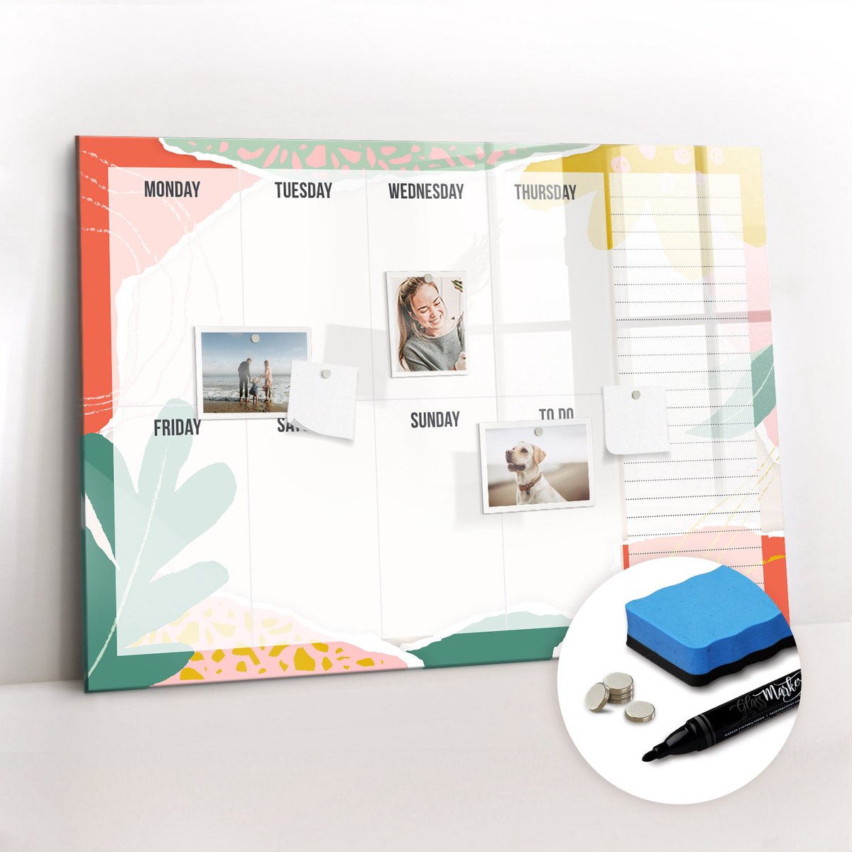 Tulup Whitebord - Eenvoudige weekplanner - 100 x 70 cm - Veelkleurig Magneetbord Keuken - Gratis 5 Sterke Magneten + Whiteboard Marker & Wisser - Decoratief Magnetisch Bord - Magnetisch Bord - Productiviteit Tools
