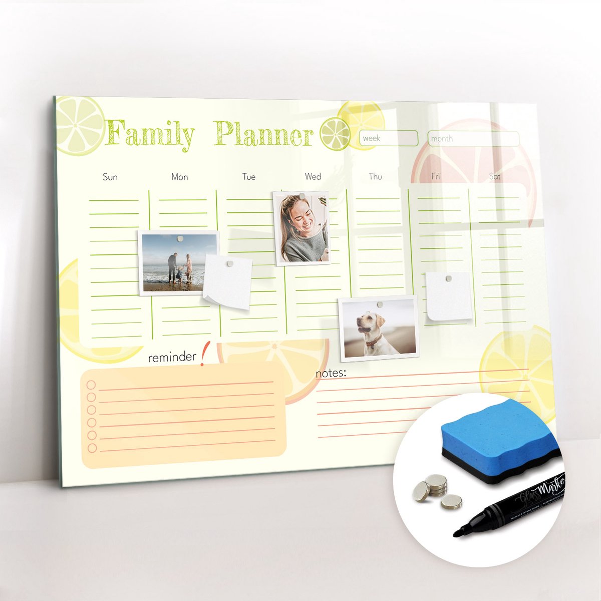 Tulup Whitebord - Gezinsplanner - 100 x 70 cm - Veelkleurig Foto Magneetbord - Gratis 5 Sterke Magneten + Whiteboard Marker & Wisser - Wanddecoratie Kantoor - Memobord Glas - Inspiratiebord Kantoor