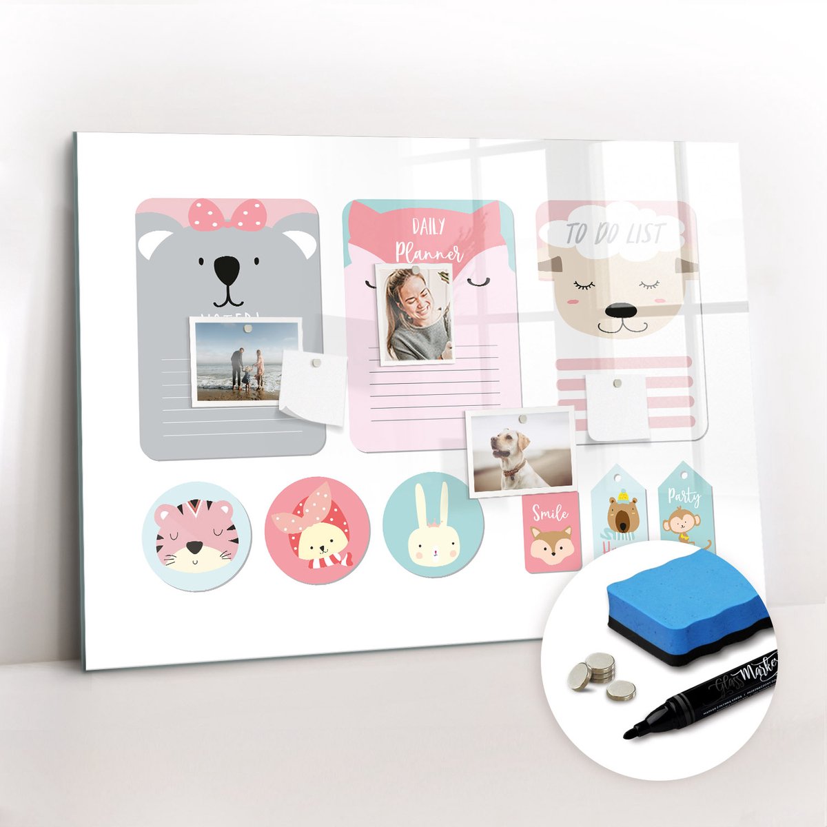 Tulup Whitebord - Fijne bladwijzers - 100 x 70 cm - Veelkleurig Magnetic Board - Gratis 5 Sterke Magneten + Whiteboard Marker & Wisser - Design Memobord - Foto Magneetbord - Ideeënbord Thuiswerkplek