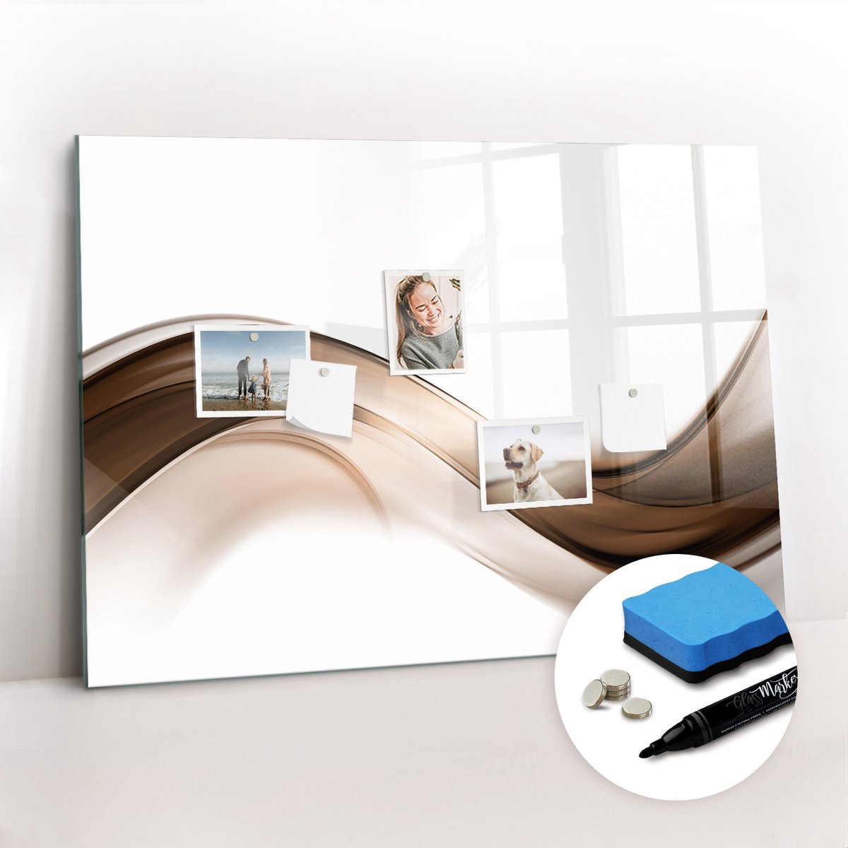 Tulup Whitebord - Abstracte lijn - 100 x 70 cm - Veelkleurig Magnetisch Bord Kind - Gratis 5 Sterke Magneten + Whiteboard Marker & Wisser - Stylish Memo Board - Memobord Glas - Planning Muur