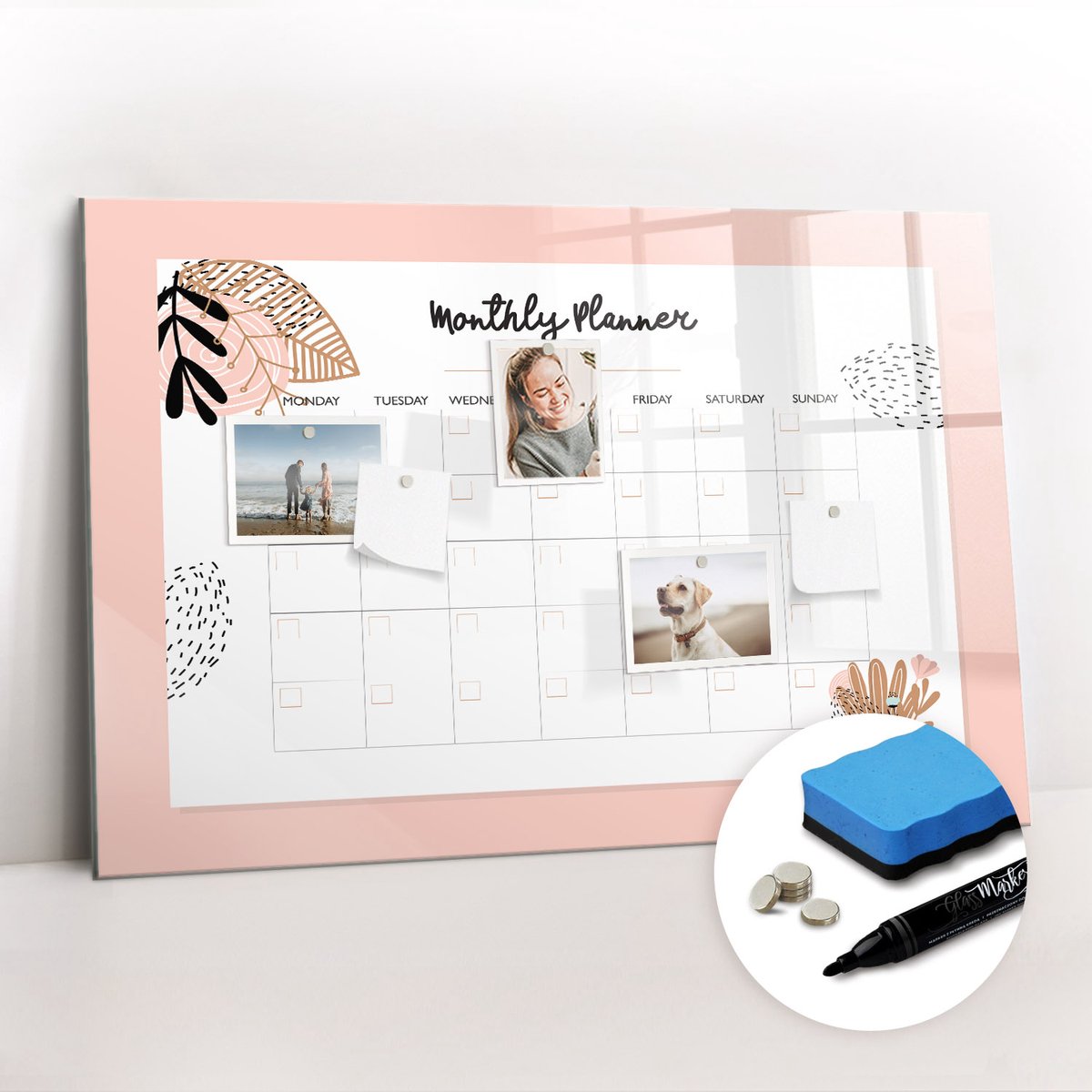 Tulup Whitebord - Maandplanner met bloemen - 90 x 60 cm - Wit Magnetisch Bord - Gratis 5 Sterke Magneten + Whiteboard Marker & Wisser - Minimalistisch Prikbord - Magnet Board - Planning Muur